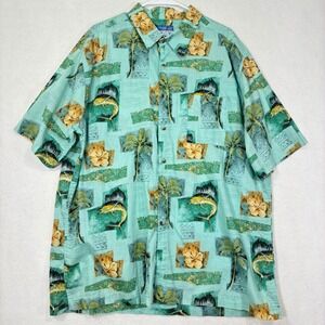 Fishing Life Shirt Mens 2XL Marlin Print Hawaiian Coastal Cotton
